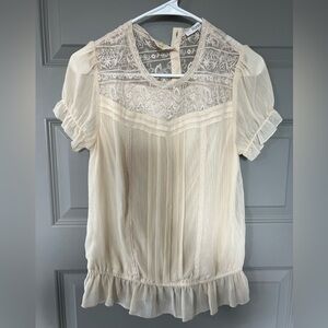 Forever 21 Beige Sheer Floral Lace Top Size Small